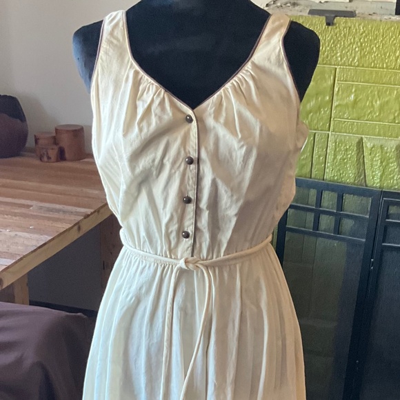 Vintage 70’s Cream and Brown Cotton Sundress - size Medium - Picture 1 of 4